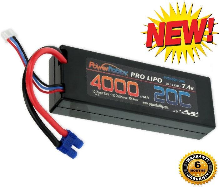 PowerHobby 2S 7.4V 4000mAh 20C Lipo Battery Pack w EC3 Plug Hard Case - PowerHobby