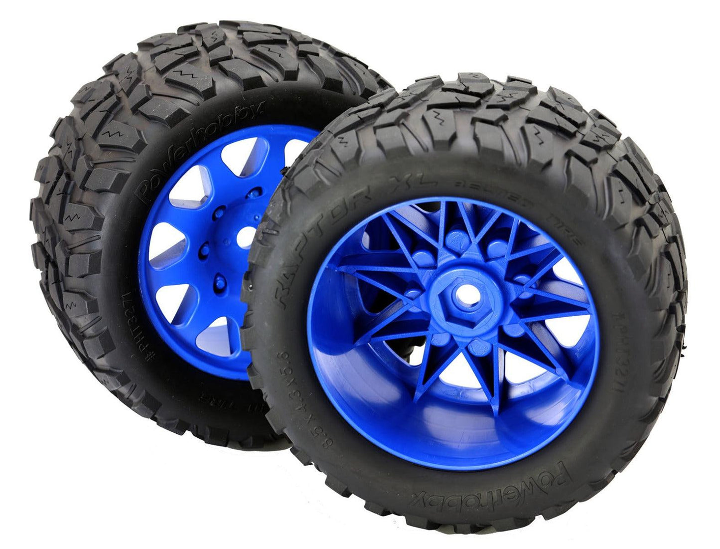 Powerhobby Raptor XL Belted Tires / Viper Wheels (4) FOR Traxxas X-Maxx BLUE - PowerHobby