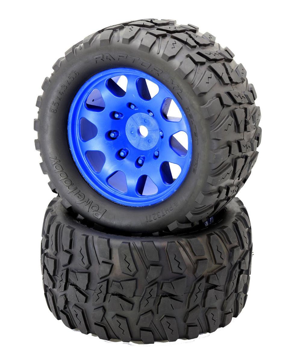 Powerhobby Raptor XL Belted Tires / Viper Wheels (4) FOR Traxxas X-Maxx BLUE - PowerHobby