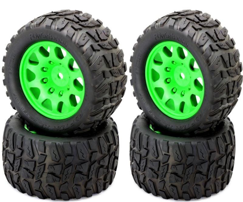 Powerhobby Raptor XL Belted Tires / Viper Wheels (4) FOR Traxxas X-Maxx GREEN - PowerHobby