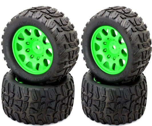 Powerhobby Raptor XL Belted Tires / Viper Wheels (4) FOR Traxxas X-Maxx GREEN - PowerHobby