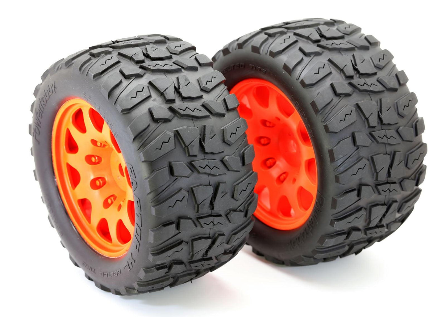 Powerhobby Raptor XL Belted Tires Viper Wheels (4) FOR Traxxas X-Maxx 8S ORANGE - PowerHobby
