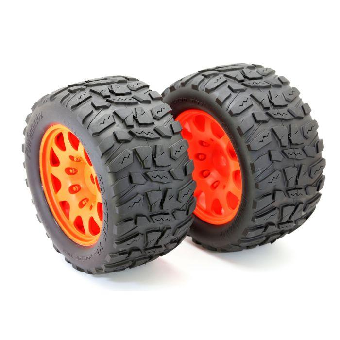 Powerhobby Raptor XL Belted Tires Viper Wheels 4 Arrma Kraton Outcast 8S Orange - PowerHobby