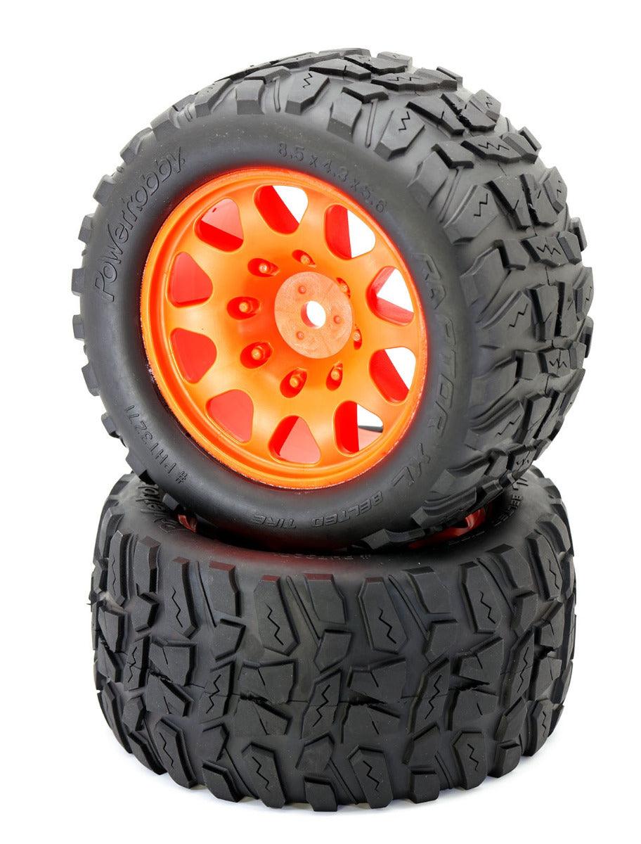 Powerhobby Raptor XL Belted Tires Viper Wheels (4) FOR Traxxas X-Maxx 8S ORANGE - PowerHobby