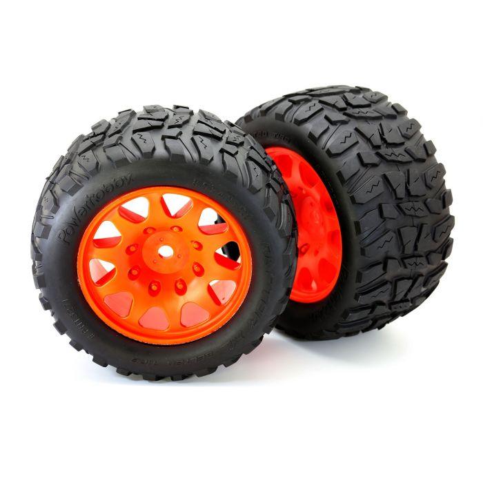 Powerhobby Raptor XL Belted Tires Viper Wheels 4 Arrma Kraton Outcast 8S Orange - PowerHobby