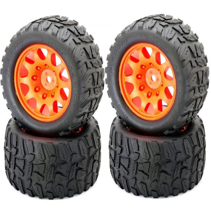 Powerhobby Raptor XL Belted Tires Viper Wheels 4 Arrma Kraton Outcast 8S Orange - PowerHobby