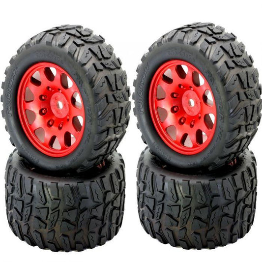 Powerhobby Raptor XL Belted Tires Viper Wheels (4) Arrma Kraton Outcast 8S RED - PowerHobby