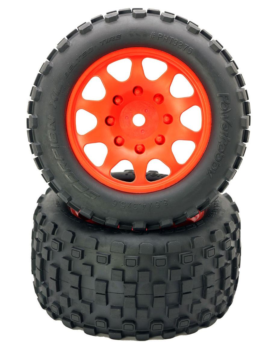 Powerhobby SCORPION XL Belted Tires / Viper Wheels (4) FOR Traxxas X-Maxx ORANGE - PowerHobby