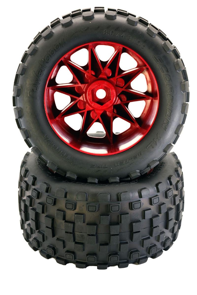 Powerhobby SCORPION XL Belted Tires / Viper Wheels (4) FOR Traxxas X-Maxx RED - PowerHobby
