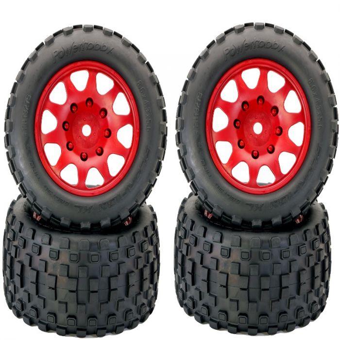 Powerhobby SCORPION XL Belted Tires Viper Wheels (4) Arrma Kraton OUTCAST 8S RED - PowerHobby