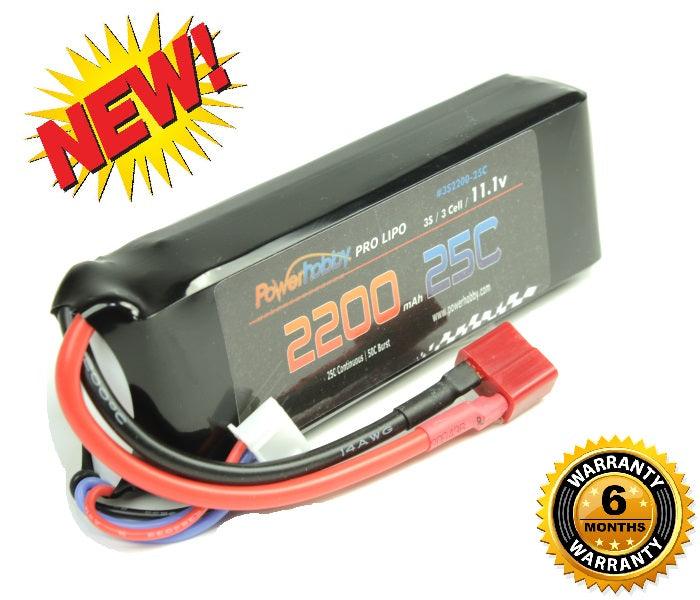 Powerhobby 3S 11.1V 2200mAh 25C Lipo Battery Pack w Deans Plug - PowerHobby