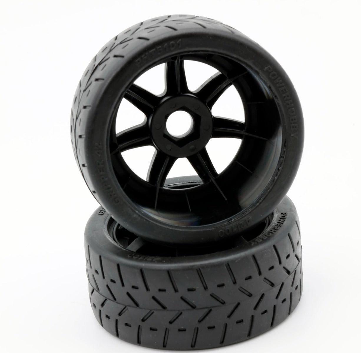Powerhobby 1/8 Gripper 42/100 Belted Mounted Tires 17mm Black Wheels - PowerHobby