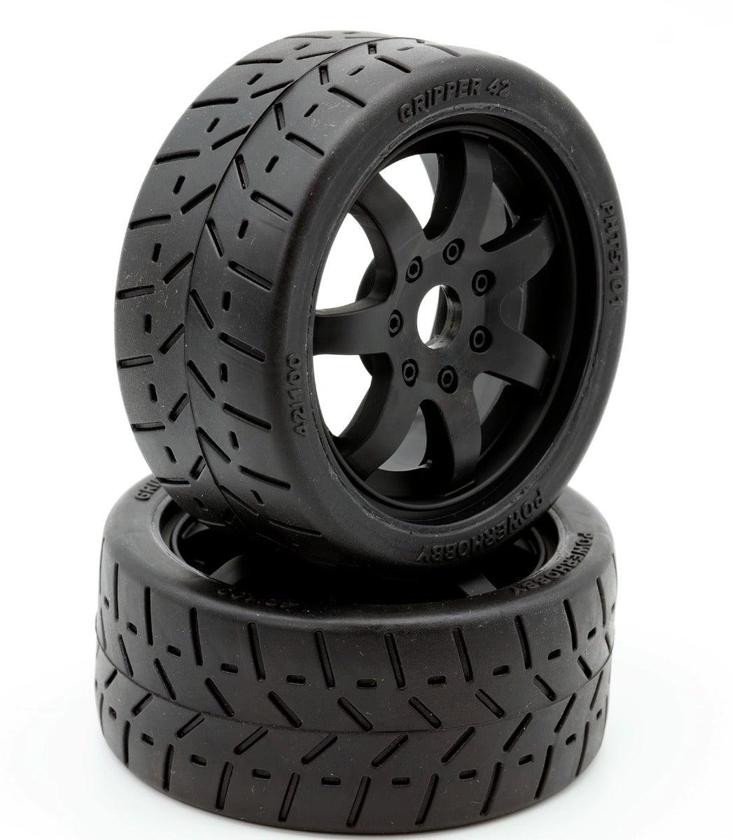 Powerhobby 1/8 Gripper 42/100 Belted Mounted Tires 17mm Black Wheels - PowerHobby