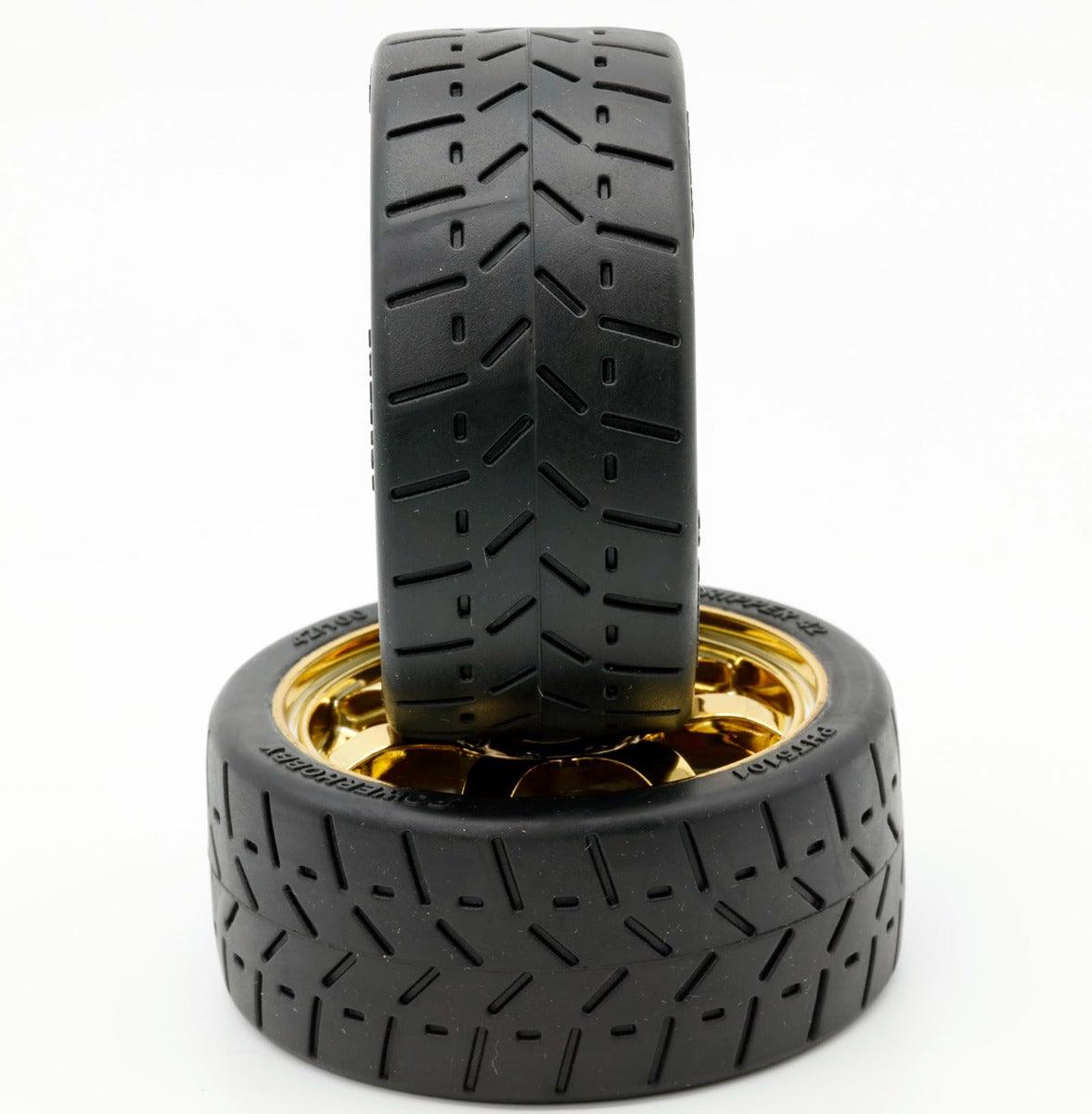 Powerhobby 1/8 Gripper 42/100 Belted Mounted Tires 17mm Gold Wheels - PowerHobby