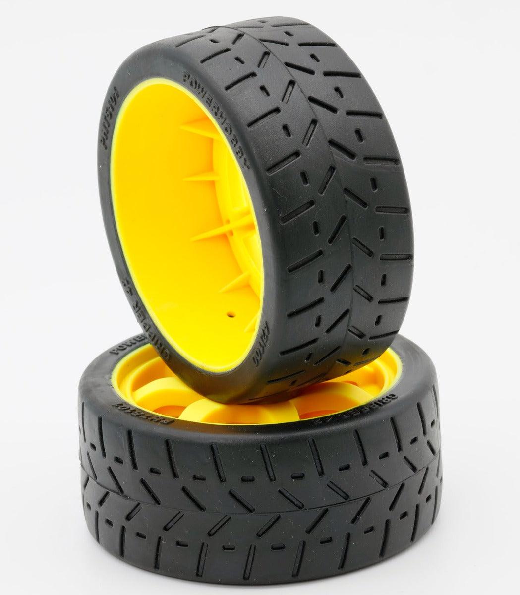 Powerhobby 1/8 Gripper 42/100 Belted Mounted Tires 17mm Yellow Wheels - PowerHobby