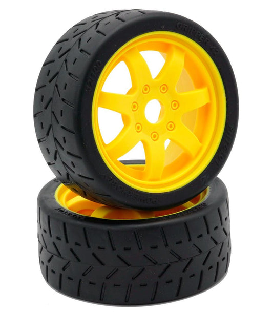 Powerhobby 1/8 Gripper 42/100 Belted Mounted Tires 17mm Yellow Wheels - PowerHobby