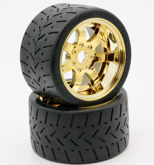 Powerhobby 1/8 Gripper 54/100 Belted Mounted Tires 17mm Gold Wheels - PowerHobby