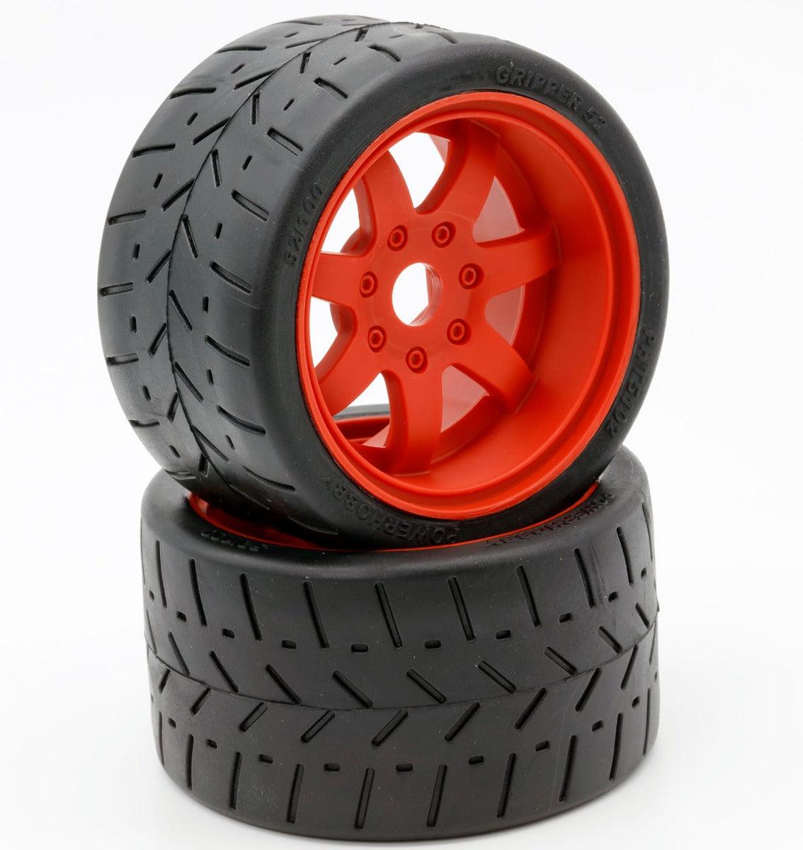 Powerhobby 1/8 Gripper 54/100 Belted Mounted Tires 17mm Red Wheels - PowerHobby