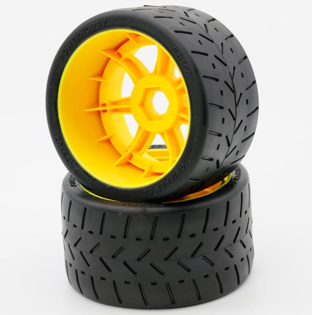 Powerhobby 1/8 Gripper 54/100 Belted Mounted Tires 17mm Yellow Wheels - PowerHobby