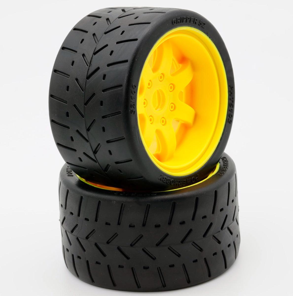 Powerhobby 1/8 Gripper 54/100 Belted Mounted Tires 17mm Yellow Wheels - PowerHobby