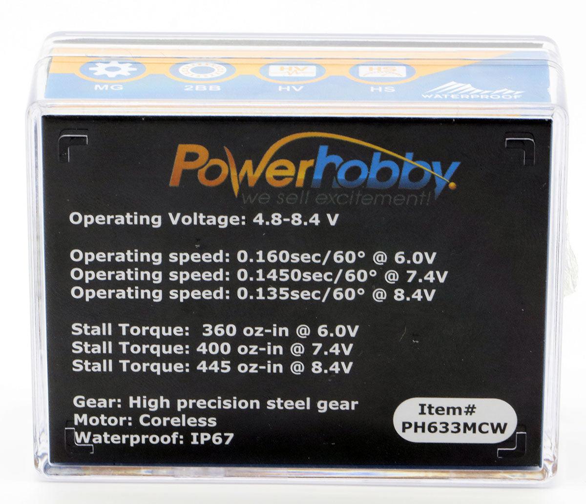 Powerhobby 633MCW High Voltage Waterproof Coreless Steel Gear Servo / Aluminum Case - PowerHobby