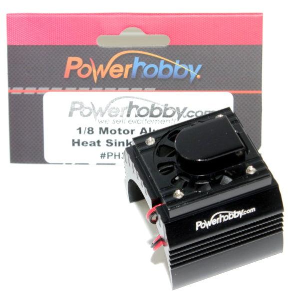Powerhobby Aluminum Motor Heatsink + Cooling Fan For 1/8 Size Motors Black - PowerHobby