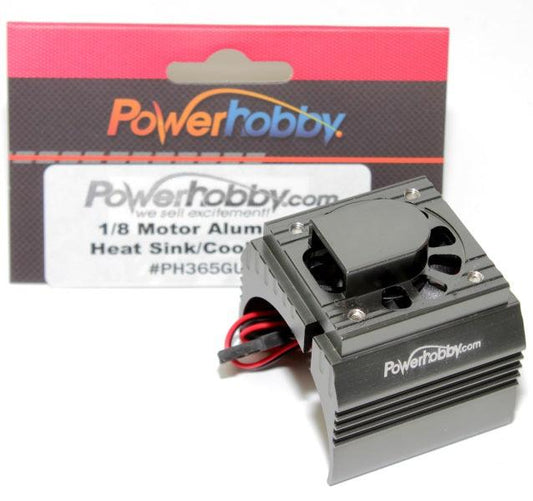 Powerhobby Aluminum Motor Heatsink + Cooling Fan For 1/8 Size Motors Gun - PowerHobby