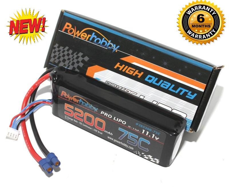 PowerHobby 3S 11.1V 5200mAh 75C Lipo Battery Pack EC3 Connector Plug 3-Cell - PowerHobby