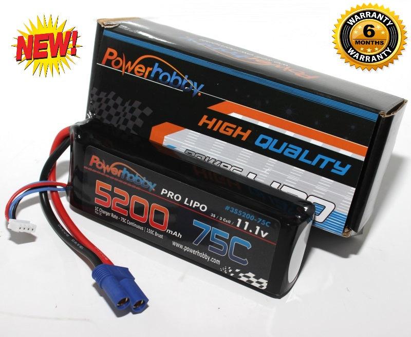 PowerHobby 3S 11.1V 5200mAh 75C Lipo Battery Pack EC5 Connector Plug 3-Cell - PowerHobby