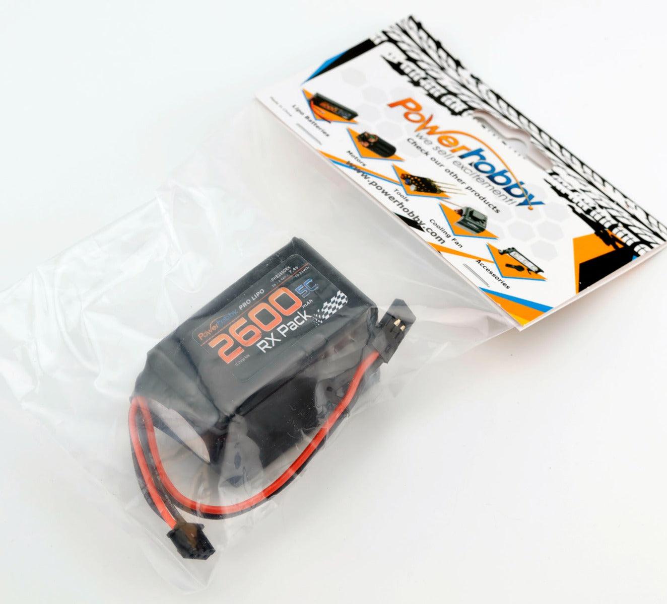 Powerhobby 2S 7.4V 2600mAh 5C RX Receiver Lipo Hump Battery Pack Servo Connector - PowerHobby