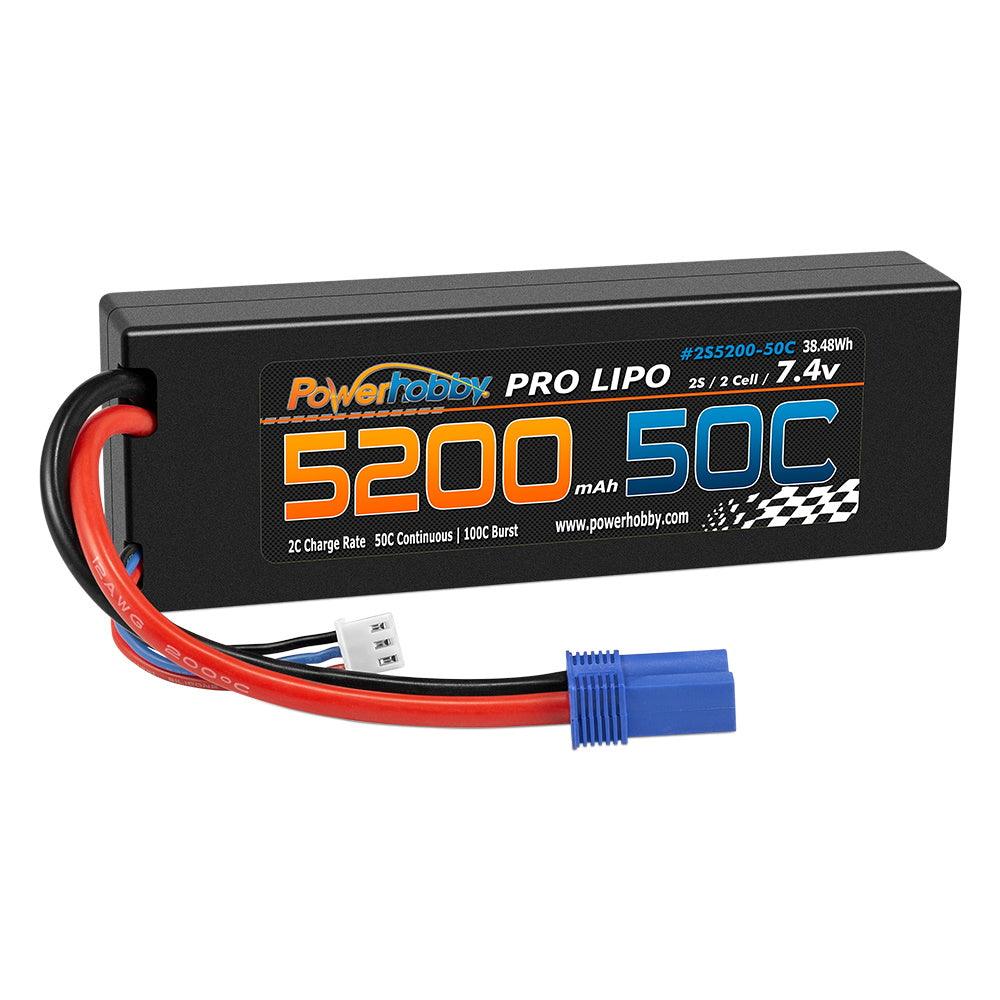 PowerHobby 2S 7.4V 5200mAh 50C Lipo Battery Pack w EC5 Plug Hard Case - PowerHobby