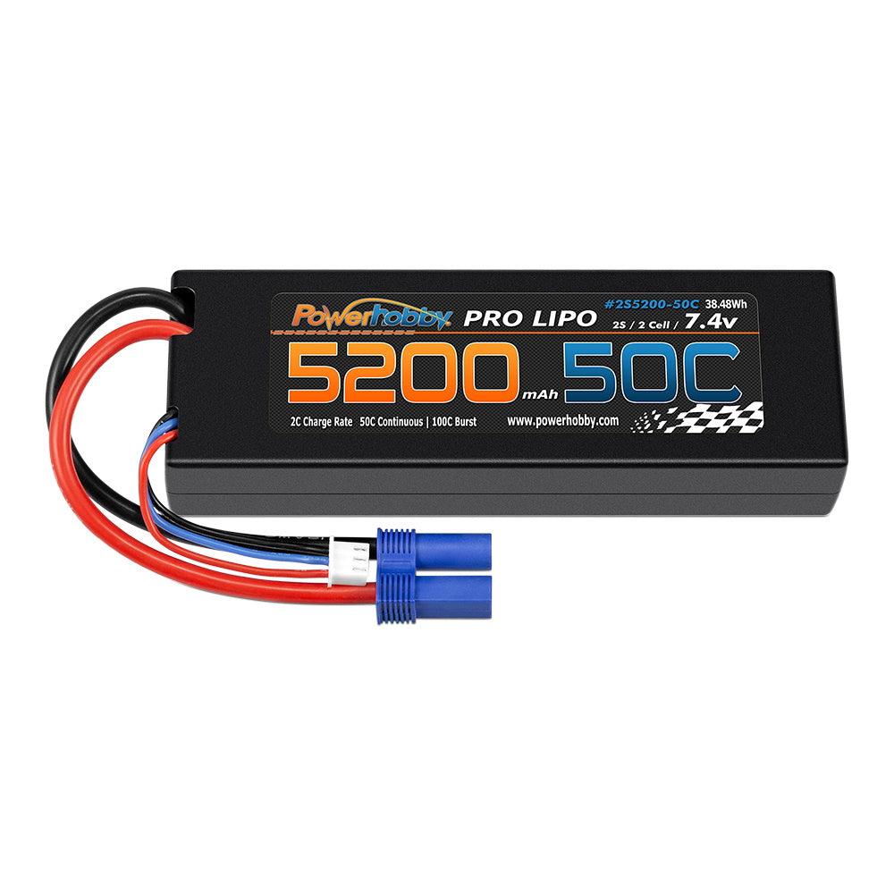 PowerHobby 2S 7.4V 5200mAh 50C Lipo Battery Pack w EC5 Plug Hard Case - PowerHobby