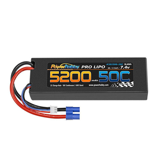 PowerHobby 2S 7.4V 5200mAh 50C Lipo Battery Pack w EC3 Plug Hard Case - PowerHobby