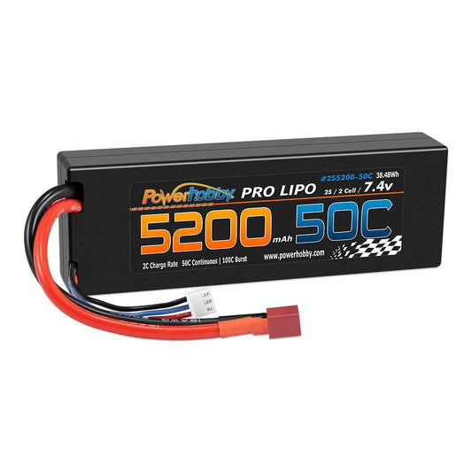 PowerHobby 2S 7.4V 5200mAh 50C Lipo Battery Pack w Deans Plug Hard Case - PowerHobby