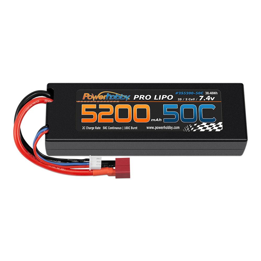 PowerHobby 2S 7.4V 5200mAh 50C Lipo Battery Pack w Deans Plug Hard Case - PowerHobby
