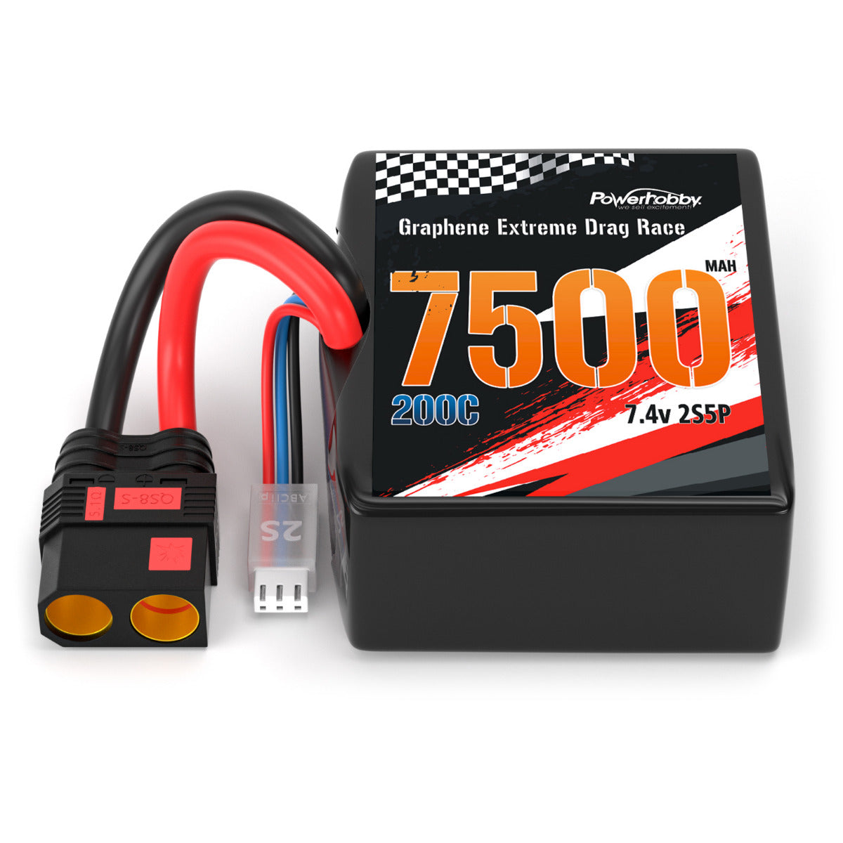 Powerhobby Graphene 2S 7500MAH 200C DRAG LIPO BATTERY 2S5P w 8AWG Wire QS8 PLUG - PowerHobby