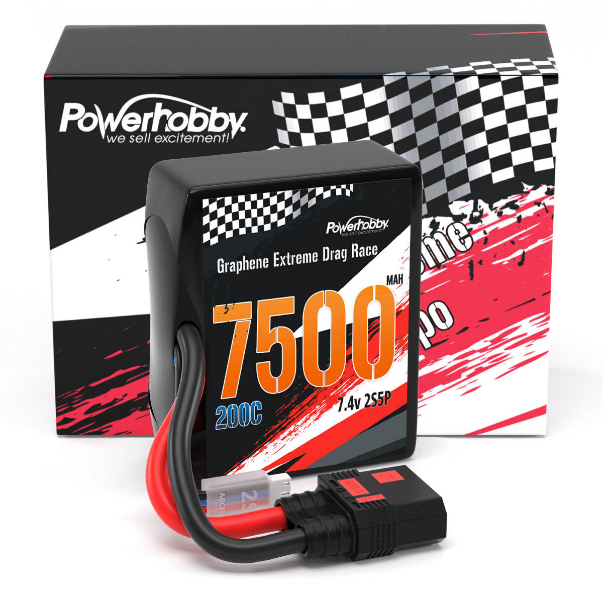 Powerhobby Graphene 2S 7500MAH 200C DRAG LIPO BATTERY 2S5P w 8AWG Wire QS8 PLUG - PowerHobby