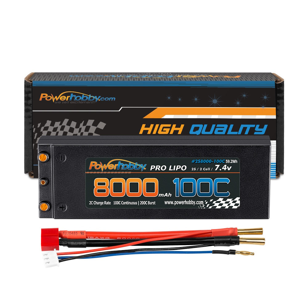 Powerhobby 2S 7.4V 8000mah 100C Lipo Battery Bullet Deans Plug - PowerHobby