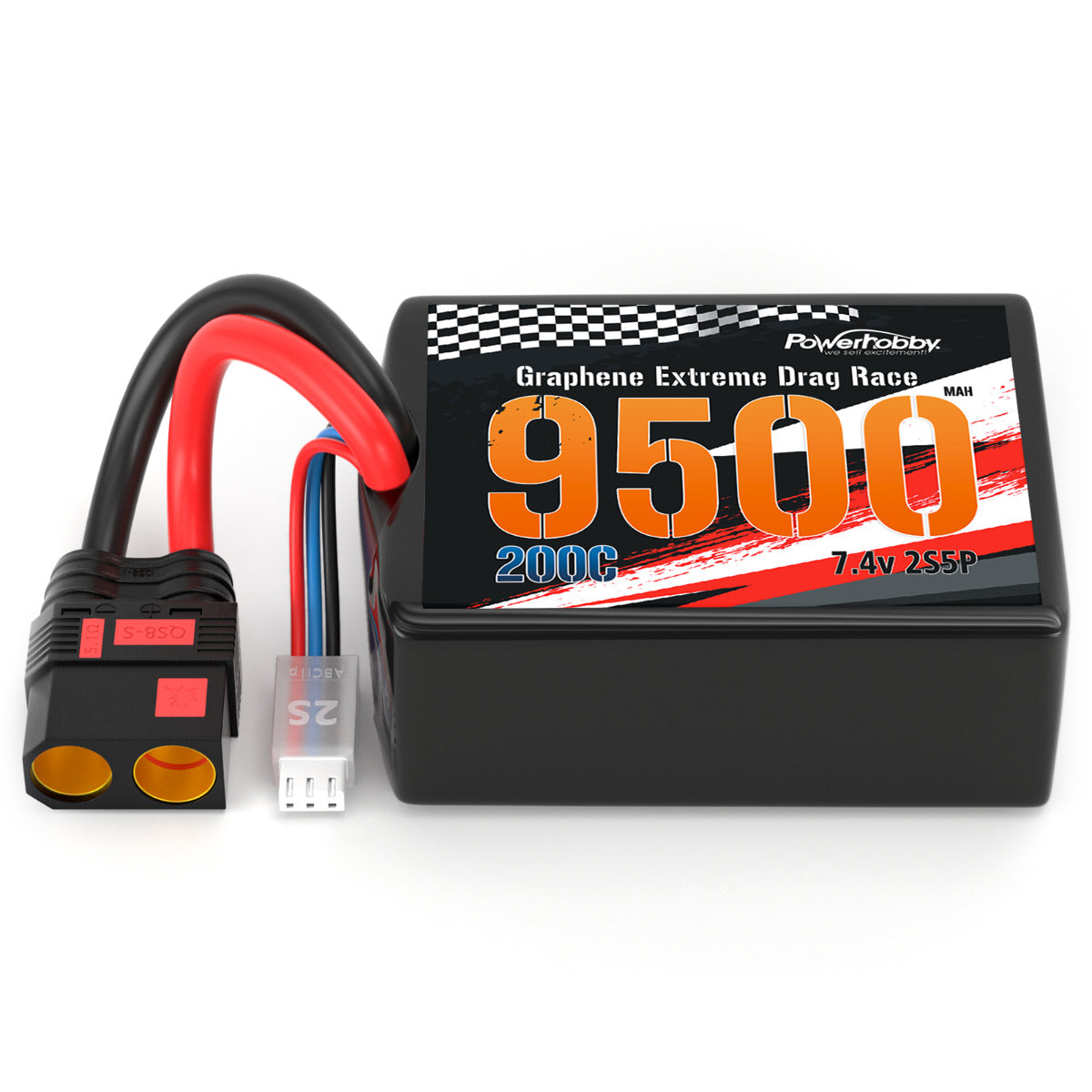 Powerhobby 2S 9500MAH 200C DRAG LIPO BATTERY PACK 2S5P w 8AWG Wire QS8 PLUG - PowerHobby