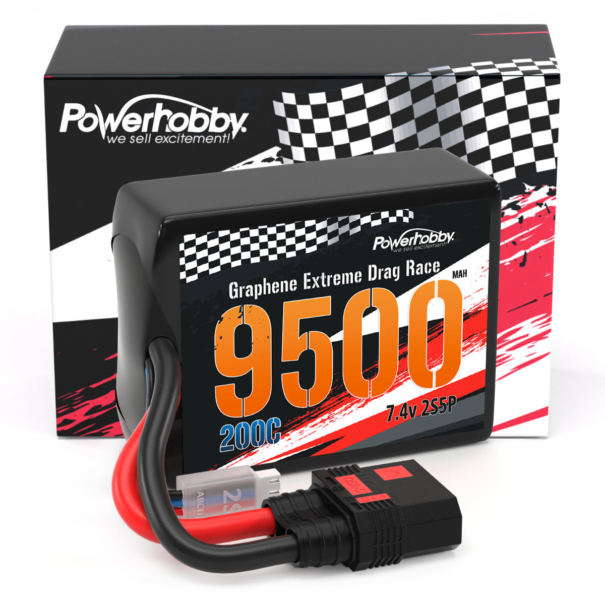 Powerhobby 2S 9500MAH 200C DRAG LIPO BATTERY PACK 2S5P w 8AWG Wire QS8 PLUG - PowerHobby
