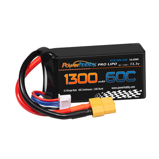 Powerhobby 3s 1300MAH 50C Lipo Battery w XT60 Plug - PowerHobby