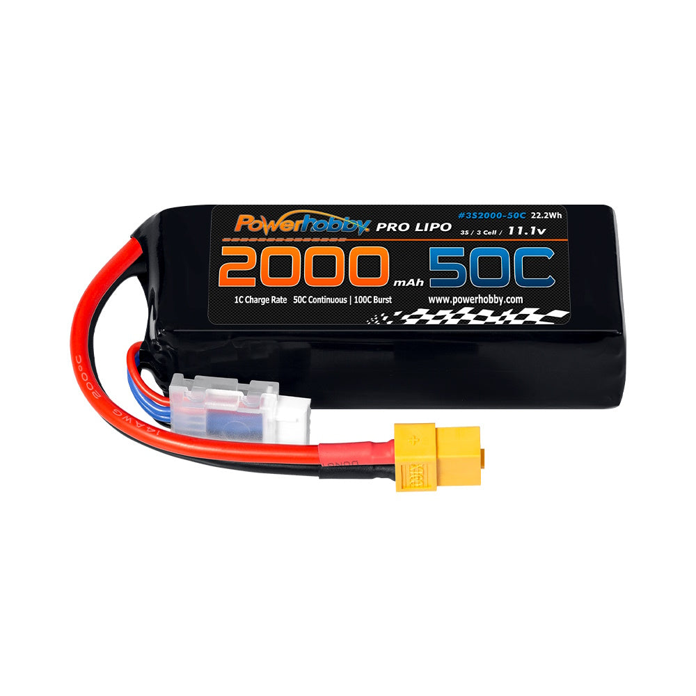 Powerhobby 3S 11.1V 2000mAh 50C Lipo Battery W xT60 Plug + Adapter - PowerHobby