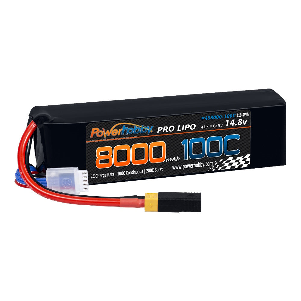 Powerhobby 4s 8000mah 100c Lipo Battery w  XT60 Plug + Adapter - PowerHobby