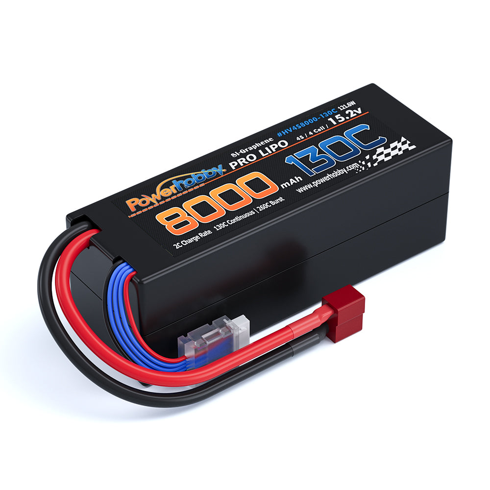 Powerhobby 4s 15.2V 8000MAH 130C HV + GRAPHENE Lipo Battery Deans Plug Hard Case - PowerHobby