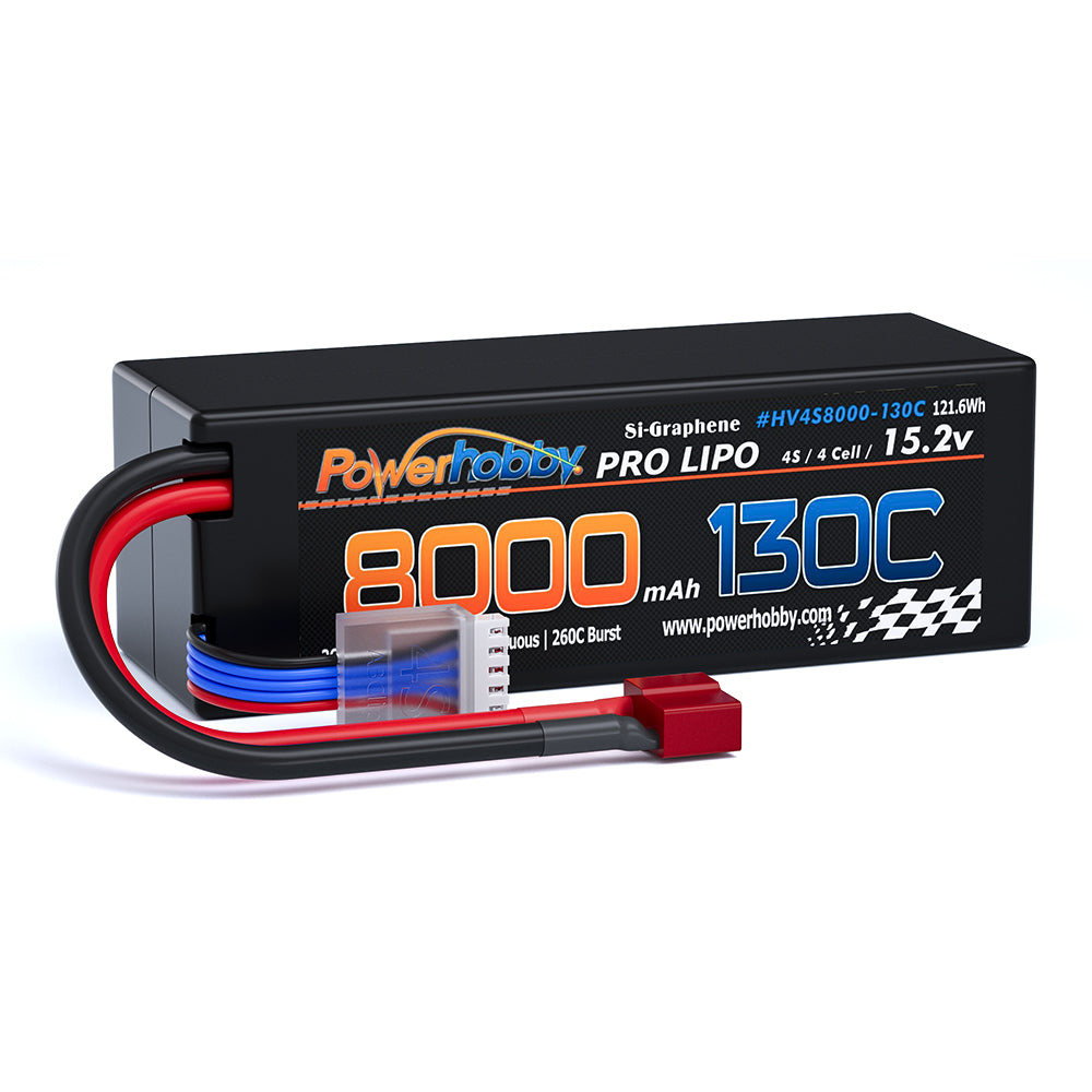 Powerhobby 4s 15.2V 8000MAH 130C HV + GRAPHENE Lipo Battery Deans Plug Hard Case - PowerHobby