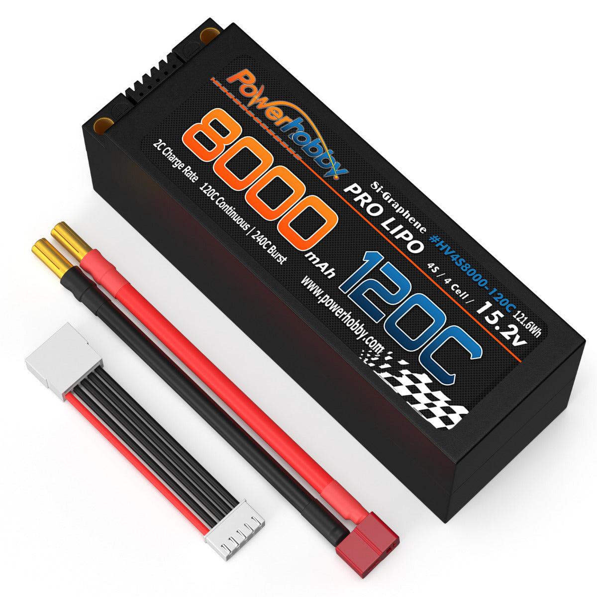Powerhobby 15.2V 4S 8000MAH 120C Graphene + HV Lipo Battery 5mm Bullets Deans - PowerHobby
