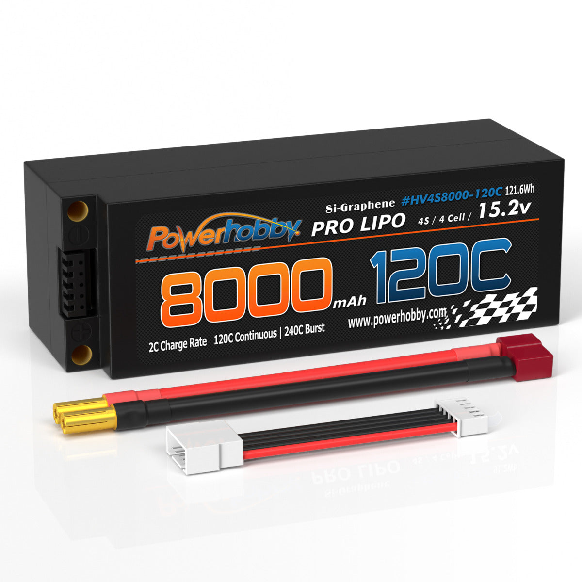 Powerhobby 15.2V 4S 8000MAH 120C Graphene + HV Lipo Battery 5mm Bullets Deans - PowerHobby