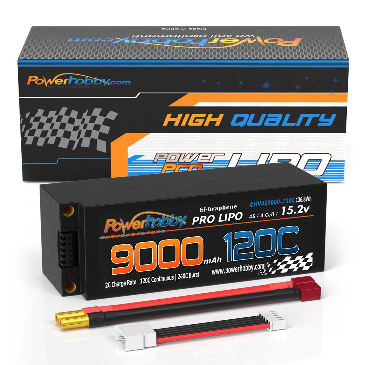 Powerhobby 15.2V 4S 9000MAH 120C Graphene + HV Lipo Battery 5mm Bullets Deans - PowerHobby