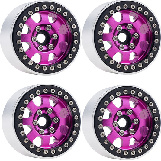 Powerhobby B1 Aluminum 1.9 Beadlock Wheels w 9mm Hubs Pink (4) 1/10 Rock Crawler - PowerHobby
