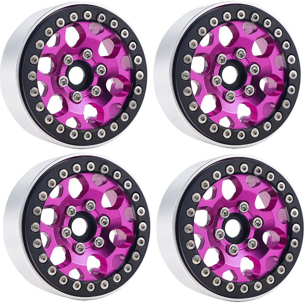 Powerhobby B3 Aluminum 1.9 Beadlock Wheels 9mm Hubs Pink (4) 1/10 Rock Crawler - PowerHobby